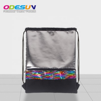 New design promotion wholesale PU & colorful sequin glitter drawstring bag